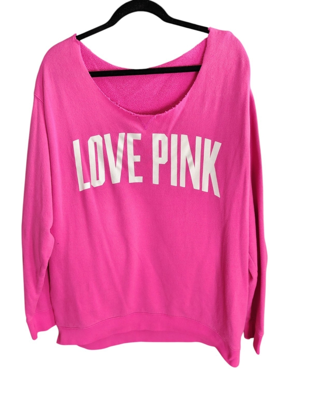 PINK Victoria's Secret Bright Pink 'LOVE PINK' Scoop Neck Sweatshirt No Label